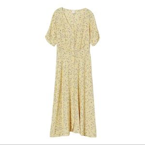 H&M yellow calf length dress light yellow floral